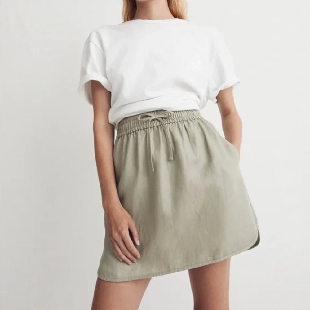 Madewell Linen-Blend Curved-Hem Mini Skirt sage green - size XS